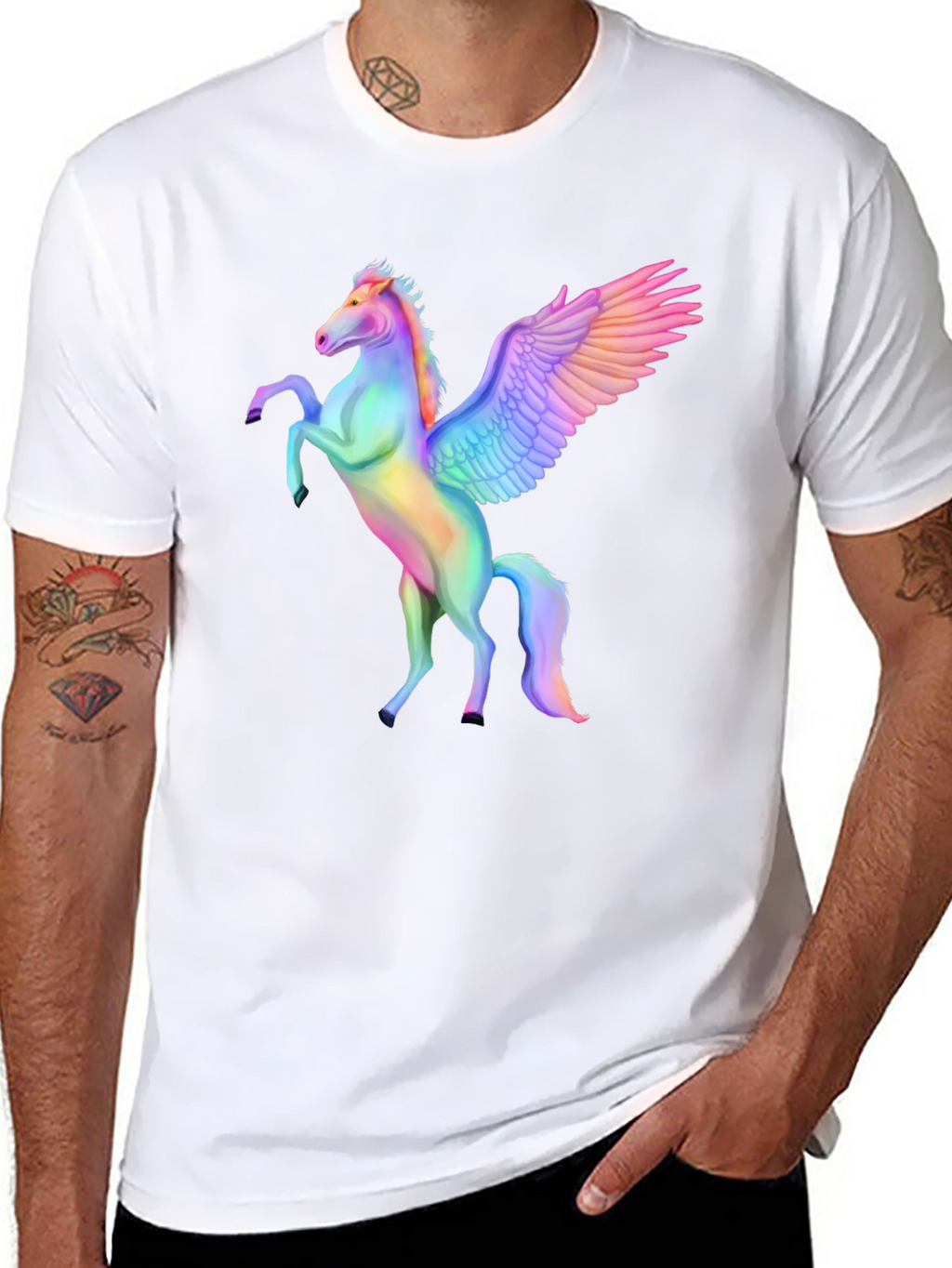Rainbow Pegasus Graphic Tee - Mens Black T-Shirt
