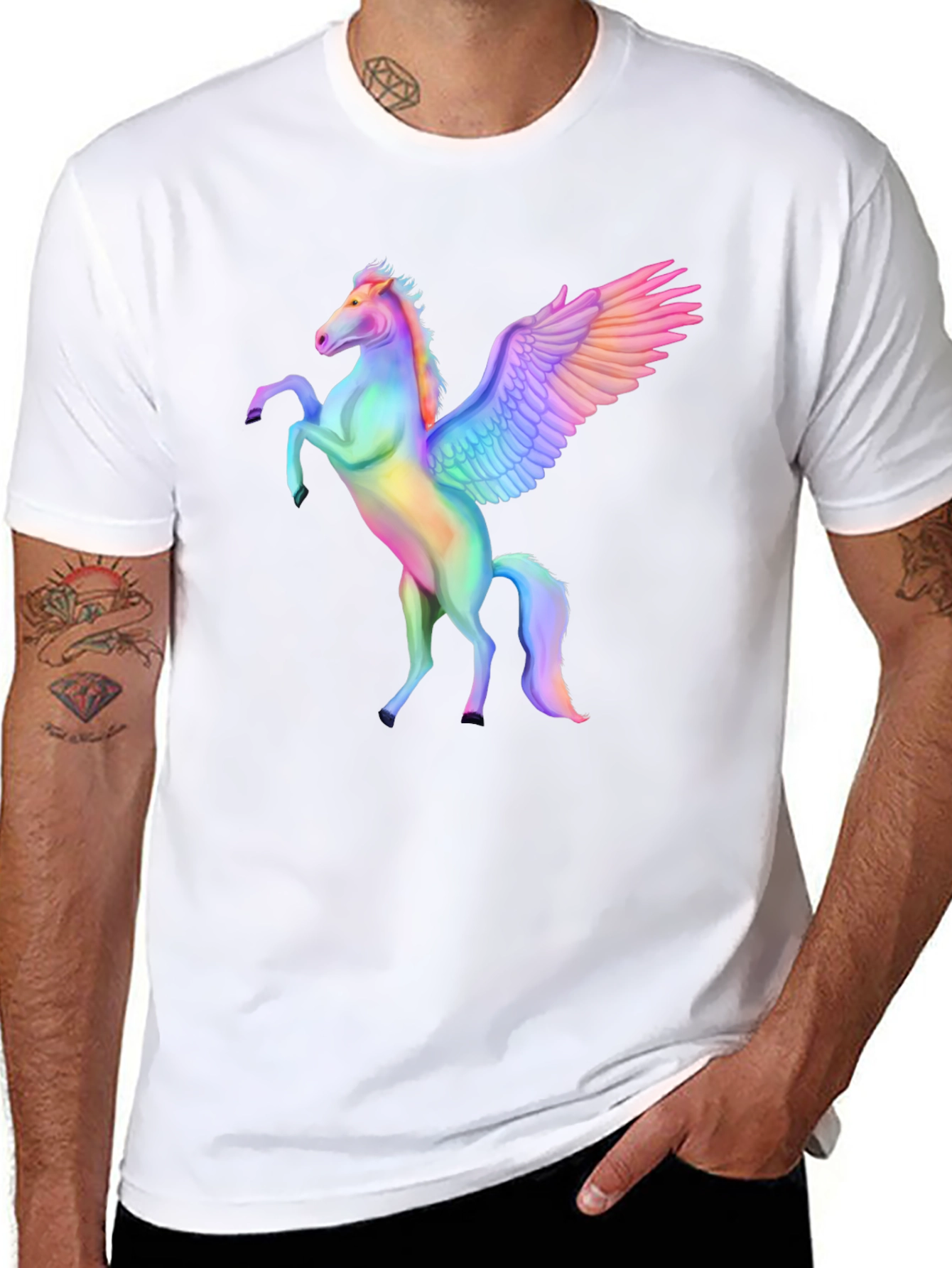 Rainbow Pegasus Graphic Tee - Mens Black T-Shirt