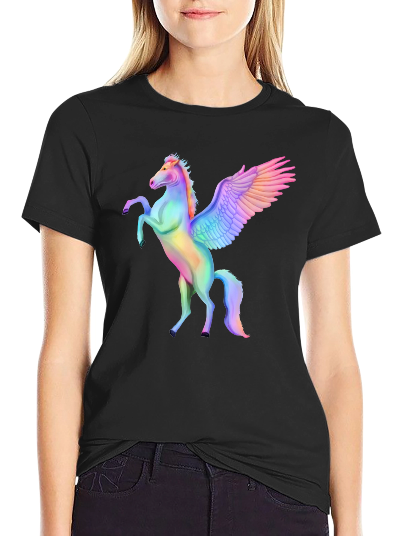 Rainbow Pegasus Graphic Tee - Mens Black T-Shirt