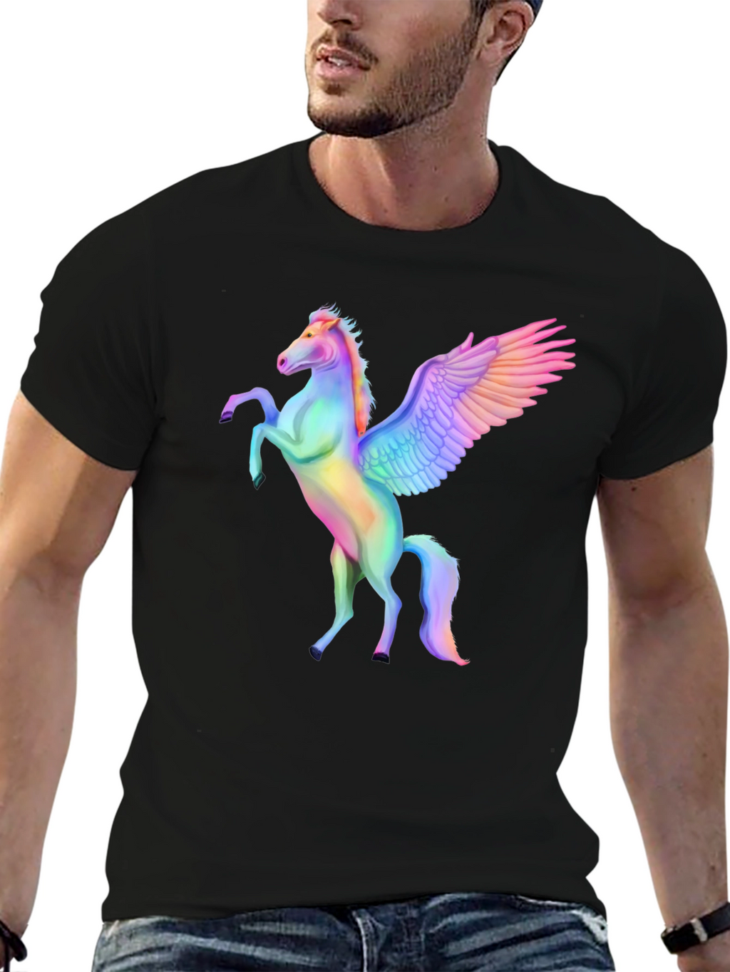 Rainbow Pegasus Graphic Tee - Mens Black T-Shirt