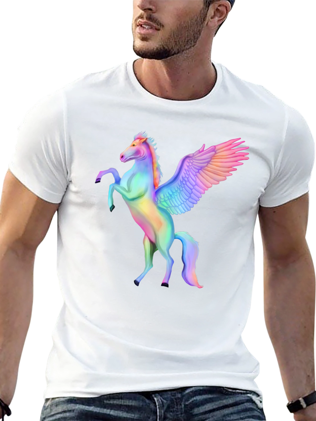 Rainbow Pegasus Graphic Tee - Mens Black T-Shirt