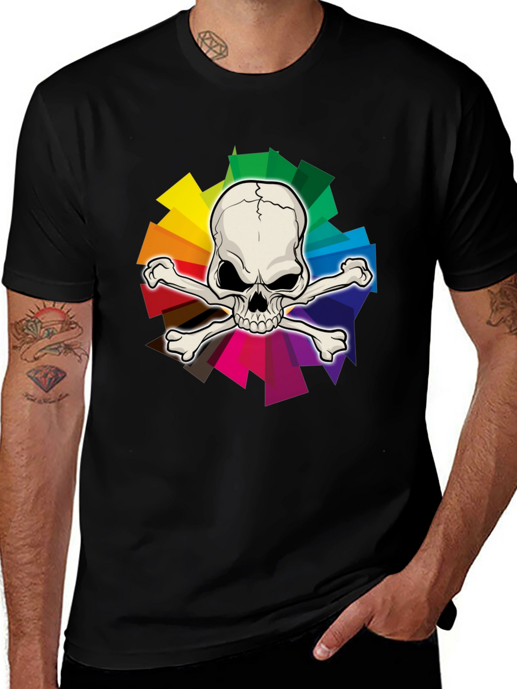 Skull & Crossbones Rainbow Graphic T-Shirt