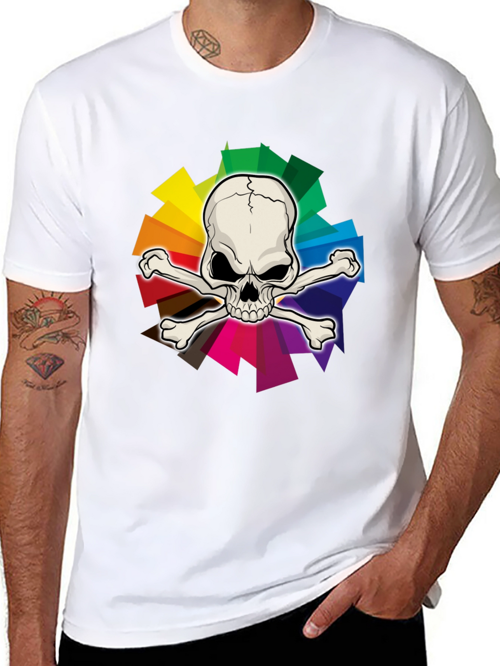 Skull & Crossbones Rainbow Graphic T-Shirt