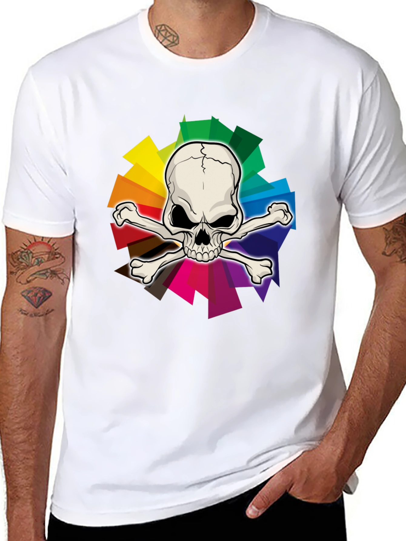 Skull & Crossbones Rainbow Graphic T-Shirt