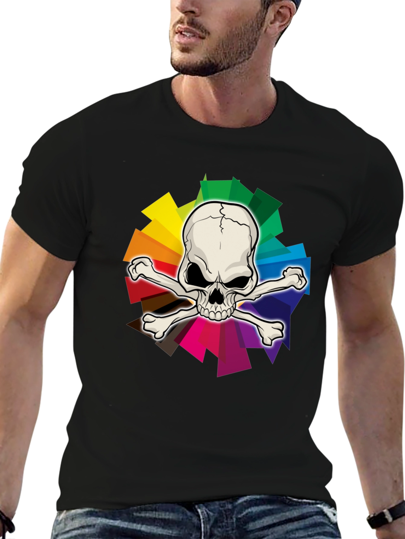 Skull & Crossbones Rainbow Graphic T-Shirt