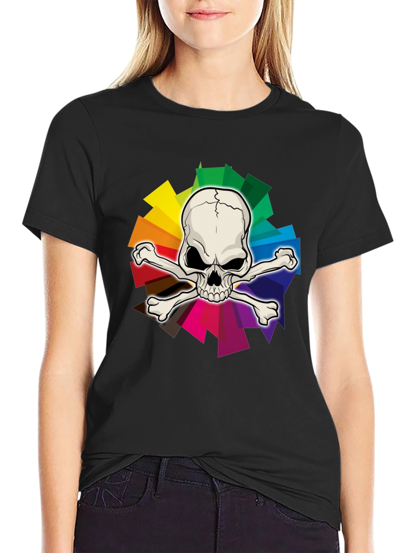 Skull & Crossbones Rainbow Graphic T-Shirt
