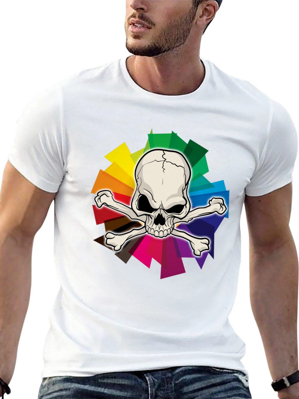 Skull & Crossbones Rainbow Graphic T-Shirt