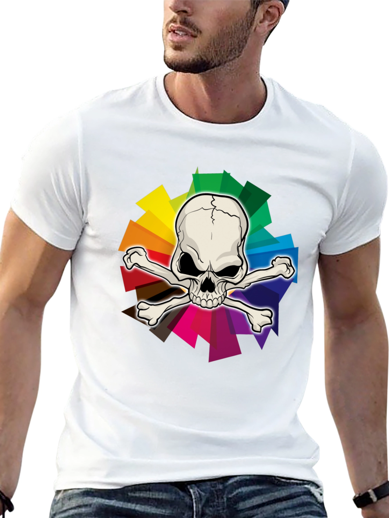 Skull & Crossbones Rainbow Graphic T-Shirt