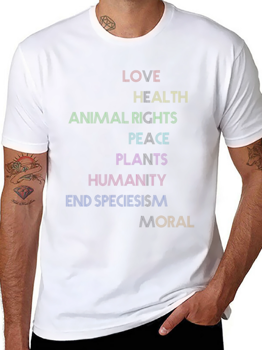 Love Health Equality Tee - Rainbow Text Graphic T-Shirt