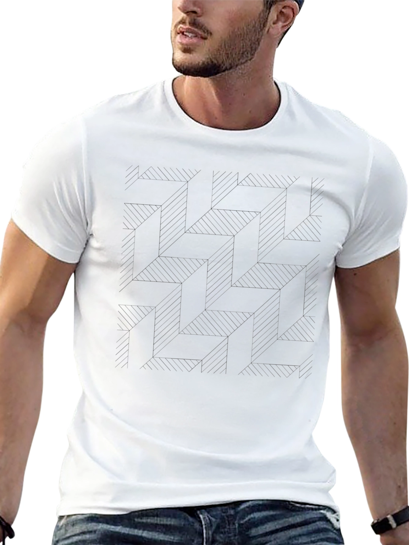 Geometric Patterned Black T-Shirt - Mens Casual Style