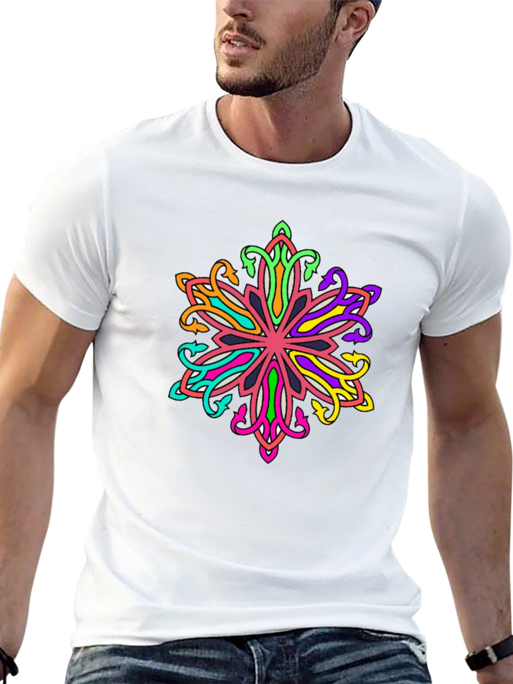 Vibrant Mandala Graphic Tee - Mens Black T-Shirt