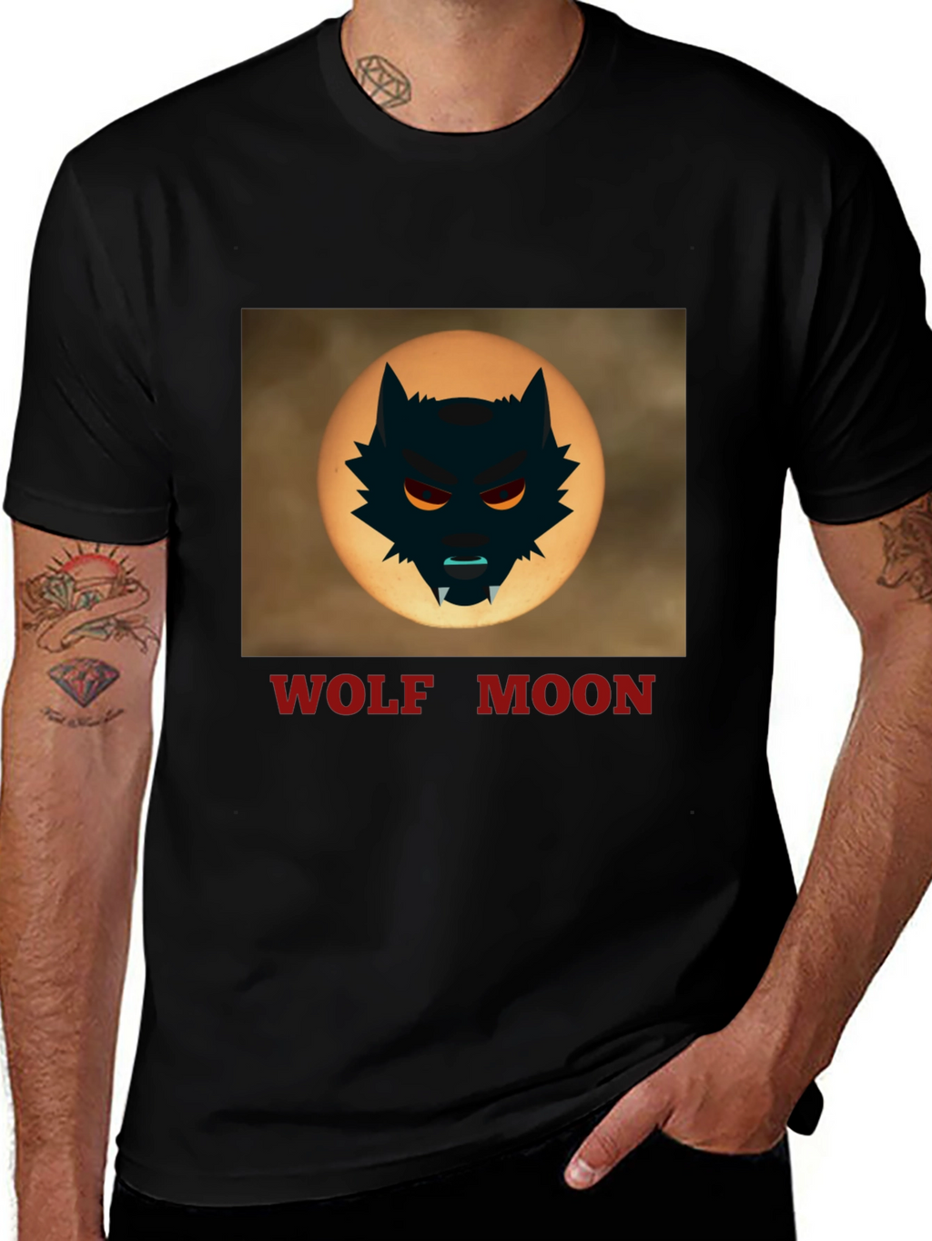 Wolf Moon Graphic Tee - Black Cotton T-Shirt