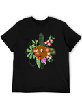 Tropical Monkey Graphic Tee - Mens Black Cotton T-Shirt