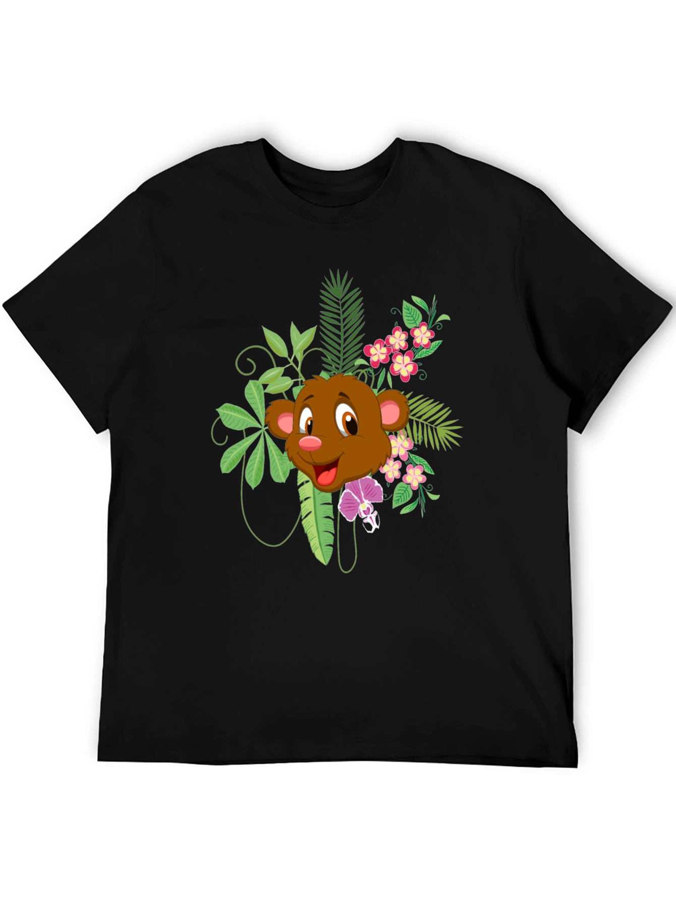 Tropical Monkey Graphic Tee - Mens Black Cotton T-Shirt
