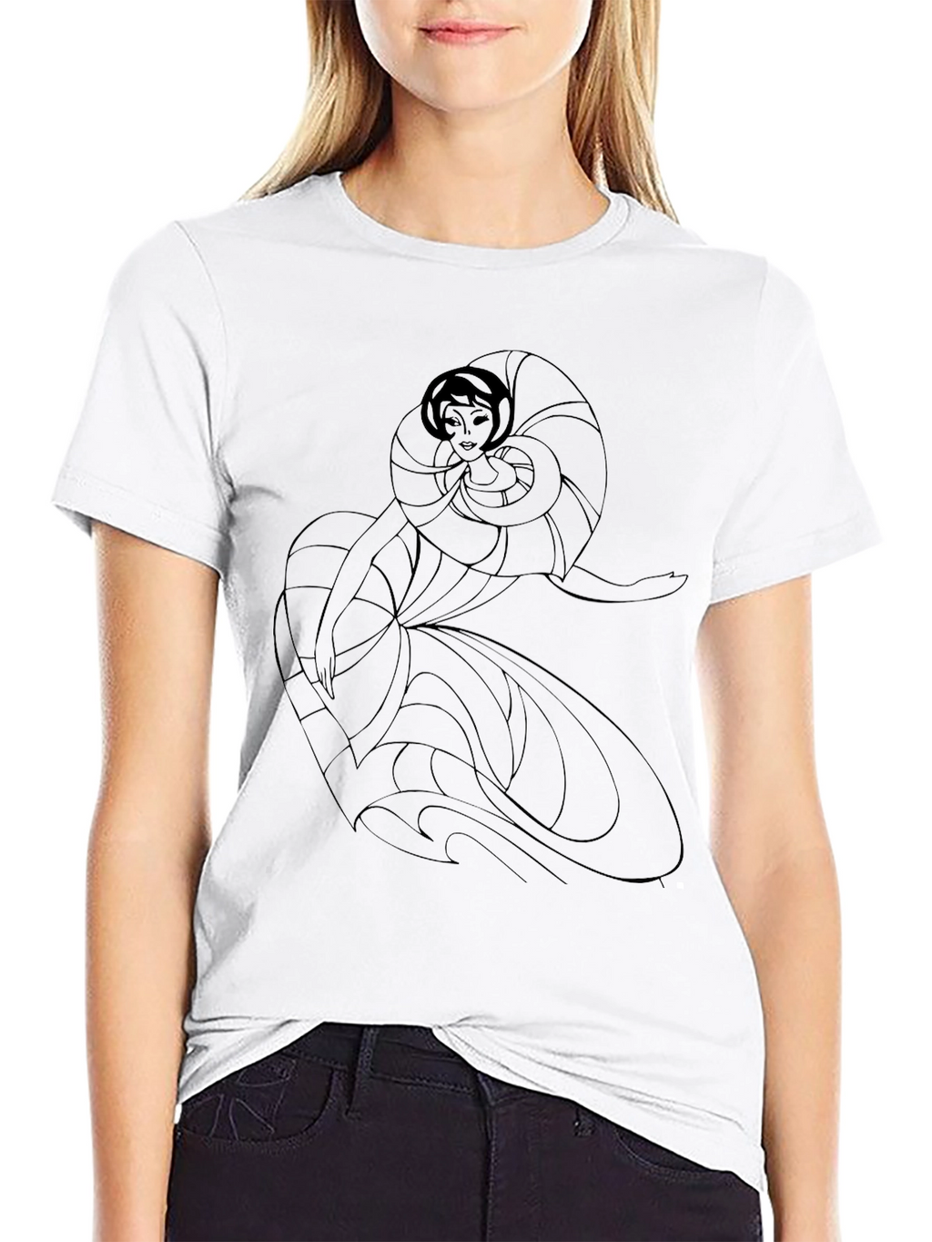 Elegant Woman Art Deco Black T-Shirt