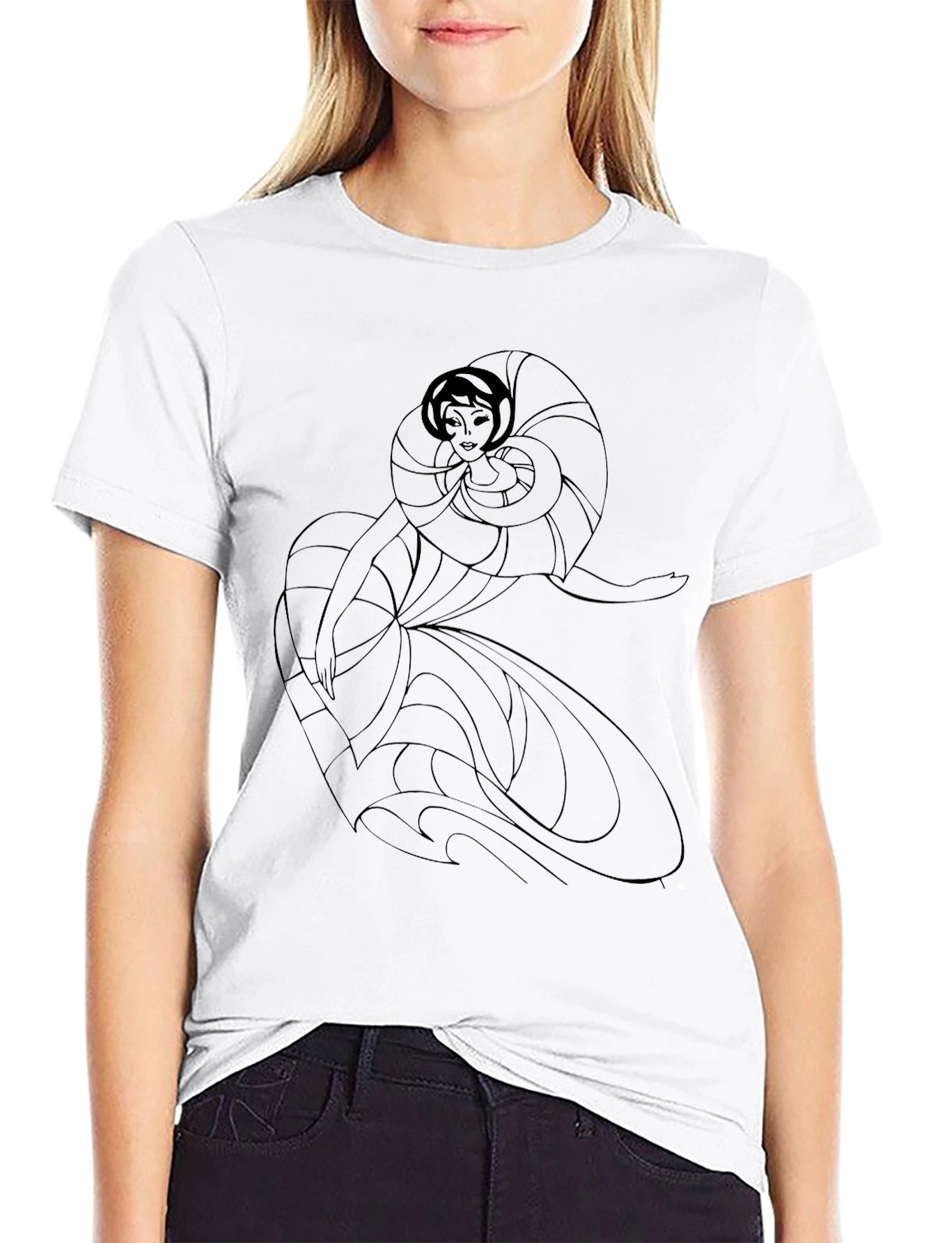 Elegant Woman Art Deco Black T-Shirt
