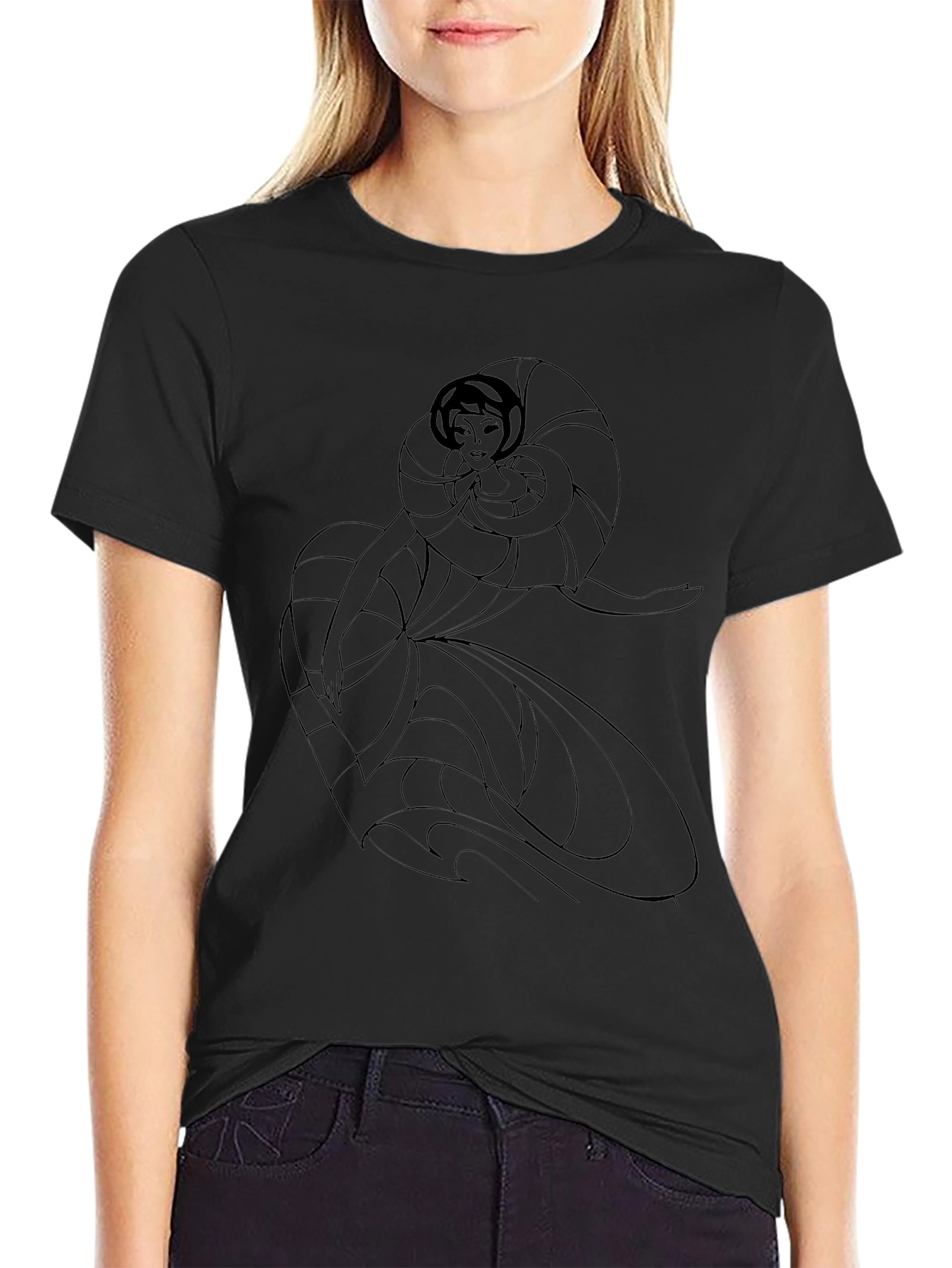 Elegant Woman Art Deco Black T-Shirt