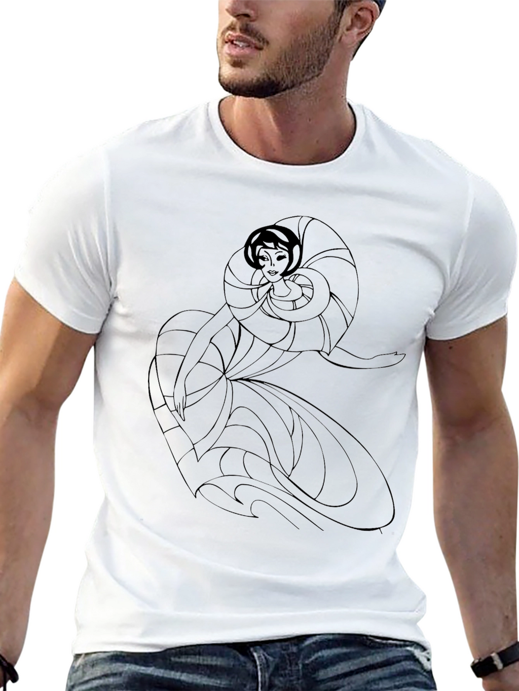 Elegant Woman Art Deco Black T-Shirt