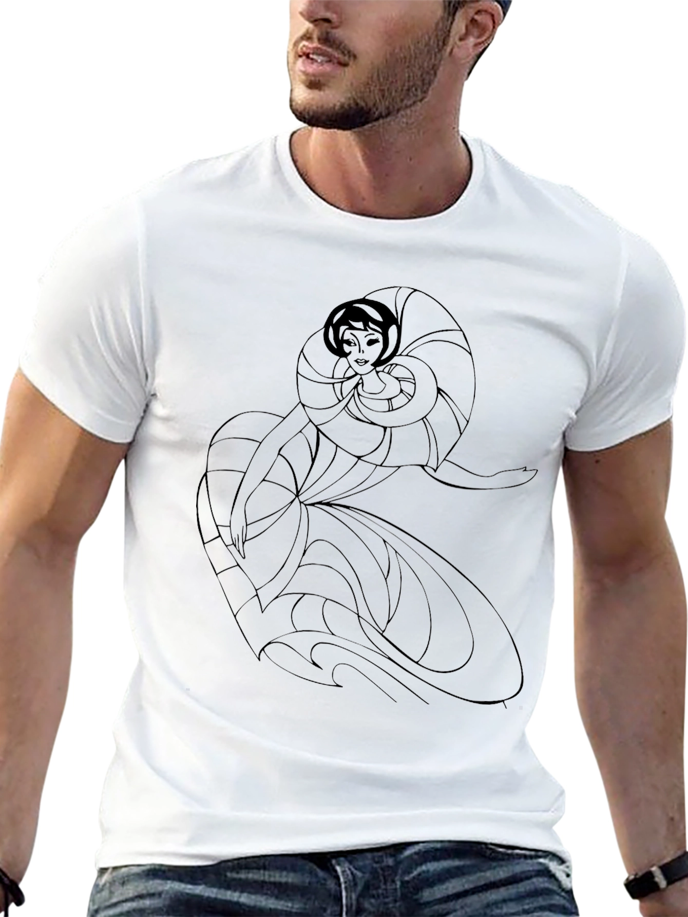 Elegant Woman Art Deco Black T-Shirt