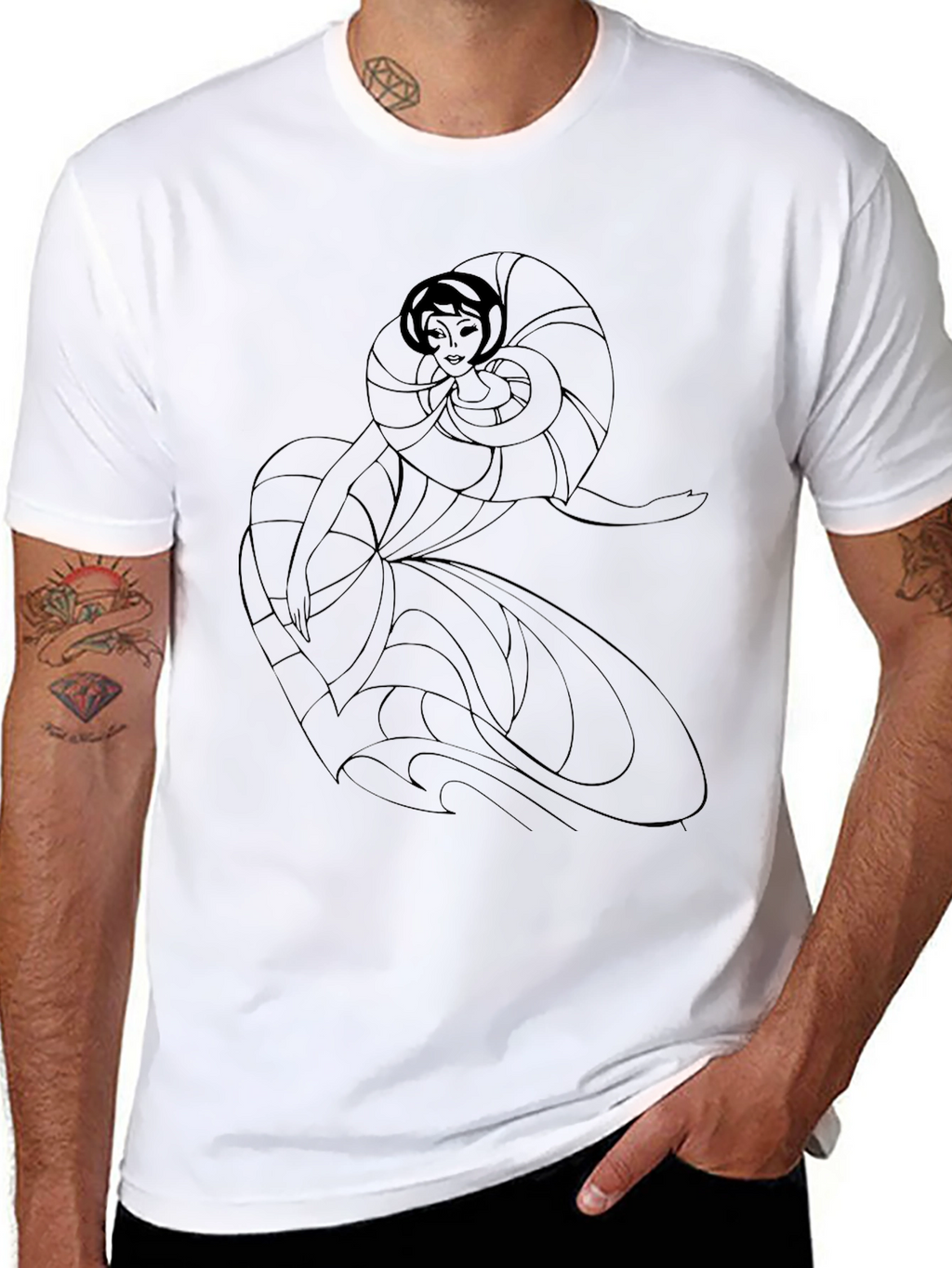 Elegant Woman Art Deco Black T-Shirt