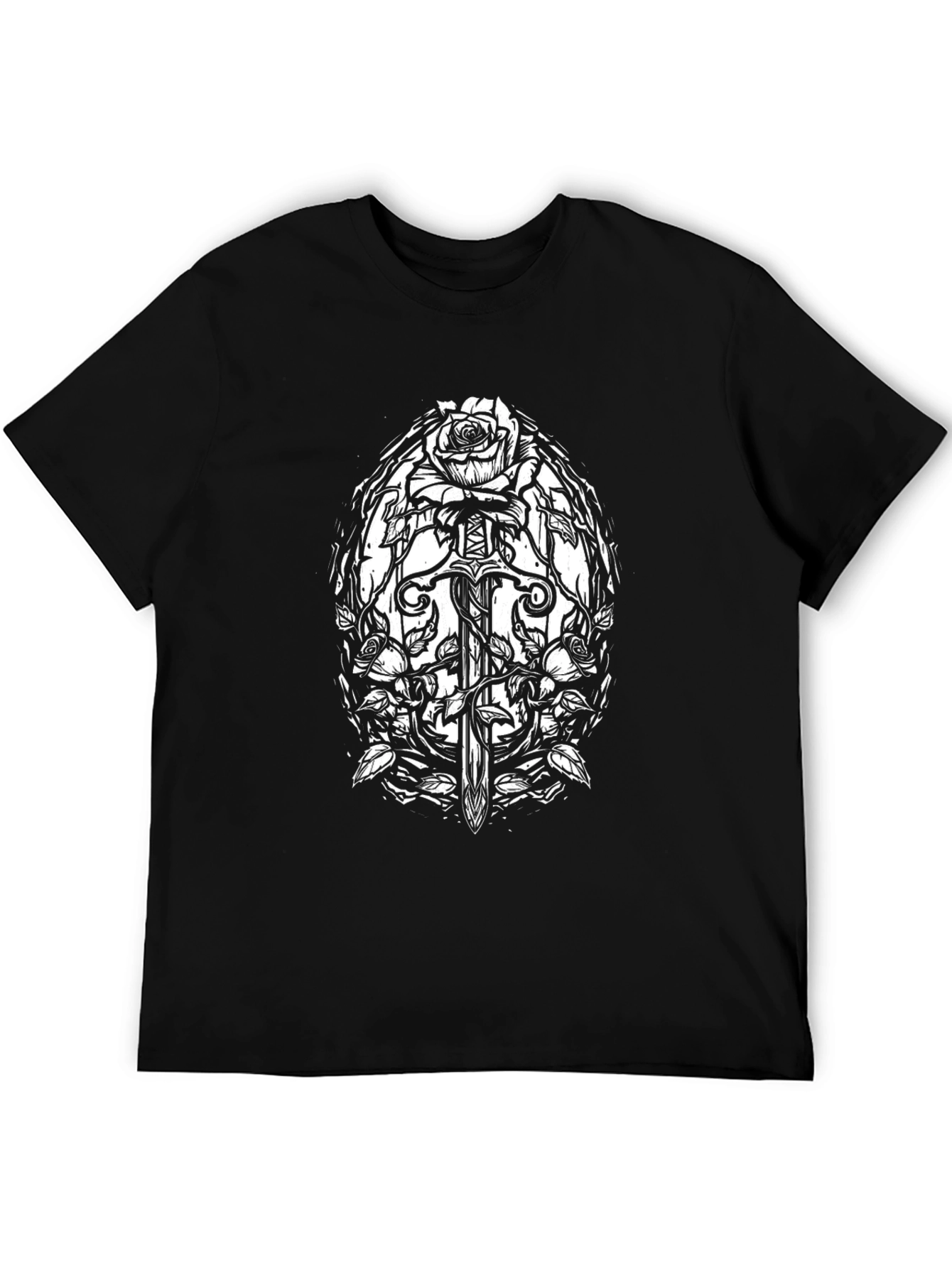Black Rose Sword Graphic Tee - Gothic Style