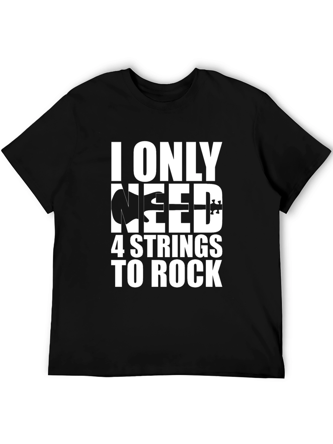 4 String Bass Guitar T-Shirt Rock Music Black Tee