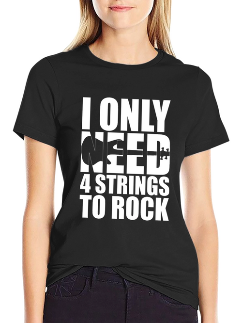 4 String Bass Guitar T-Shirt Rock Music Black Tee