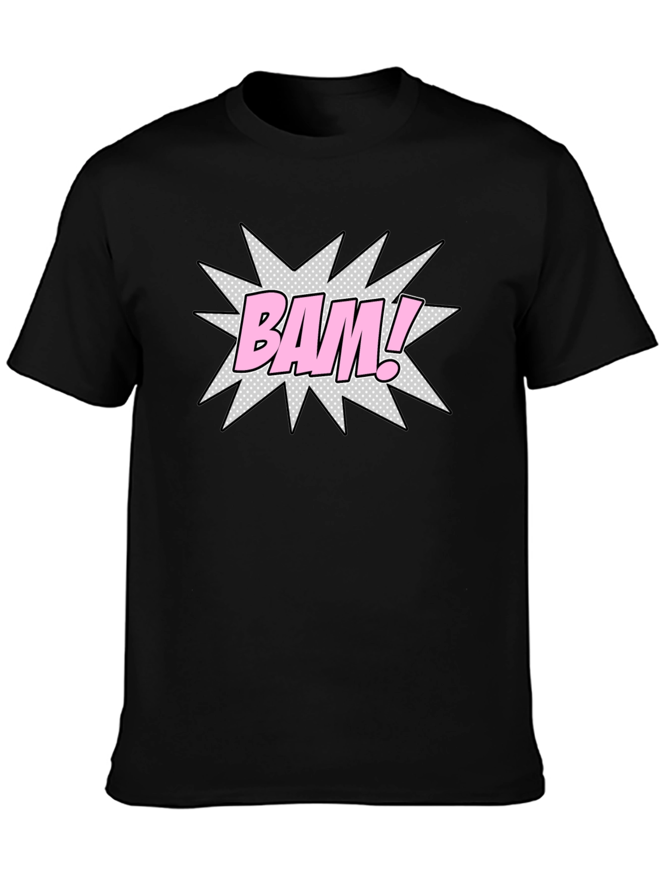 BAM! Comic Style Graphic Tee - Black Cotton Blend T-Shirt