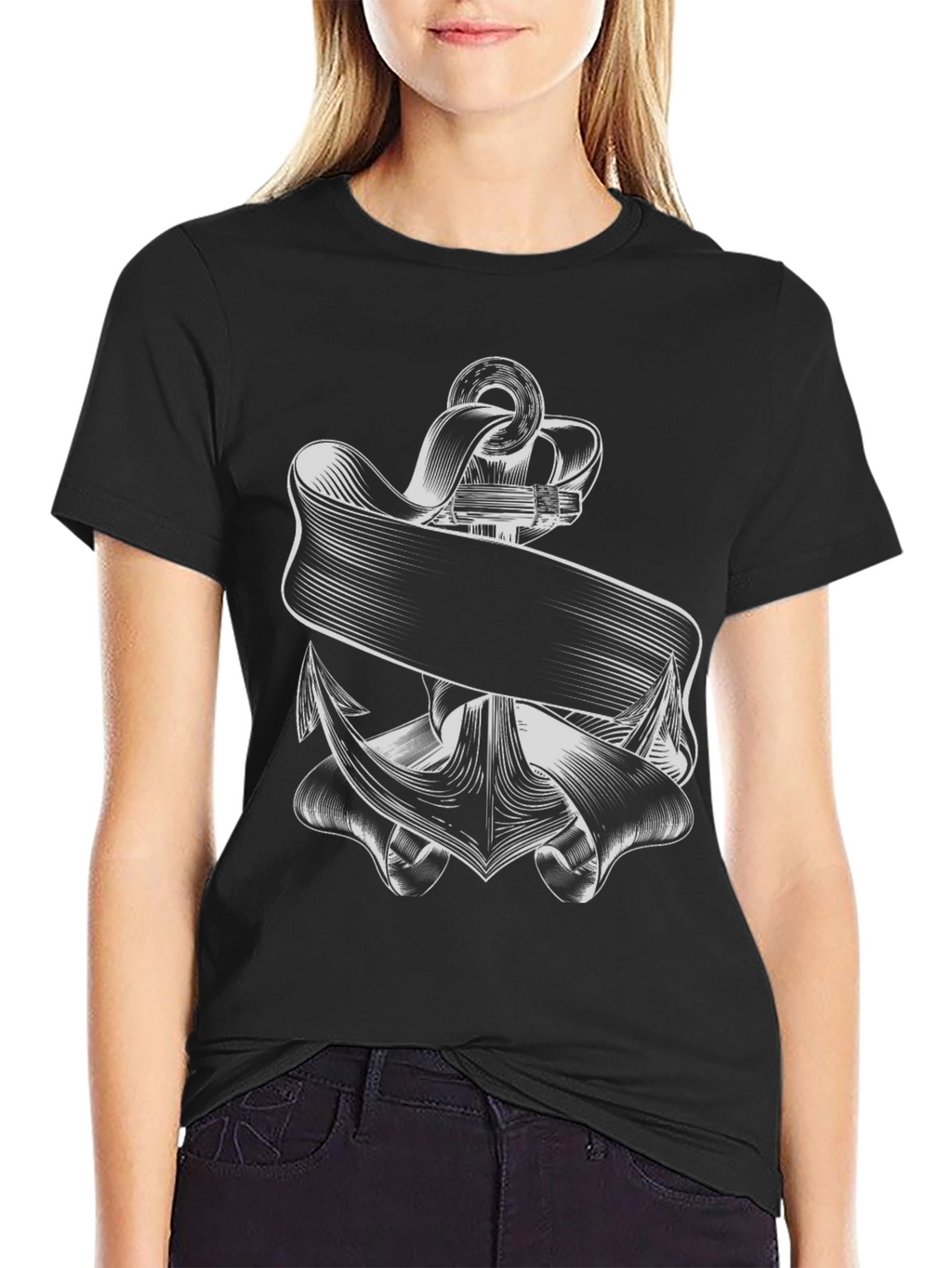 Nautical Anchor Graphic Tee - Classic Black T-Shirt
