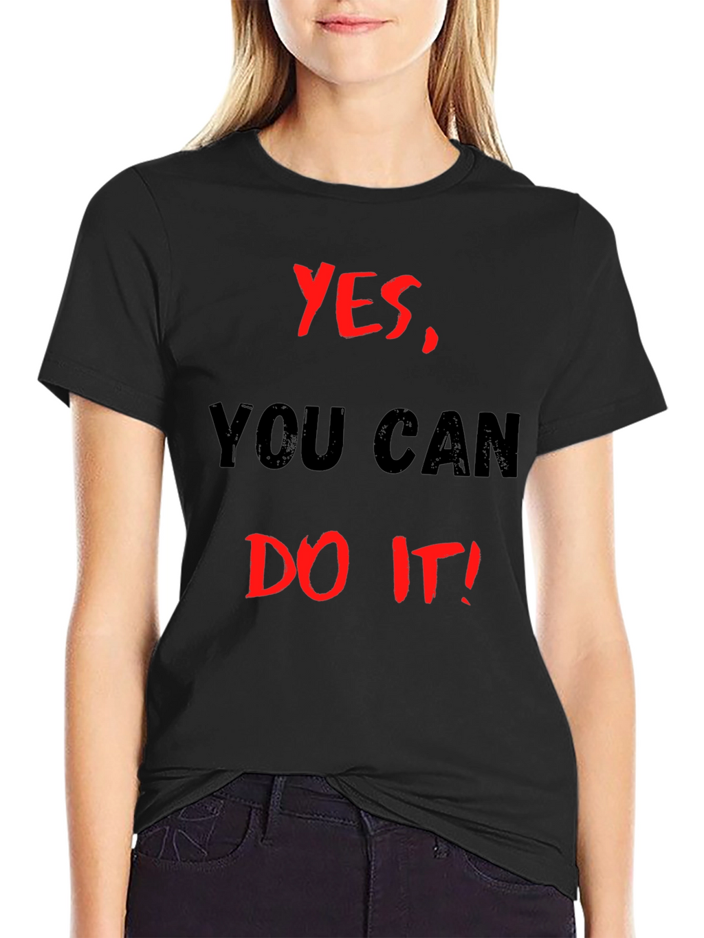 Motivational Black T-Shirt: Yes You Can Do It!