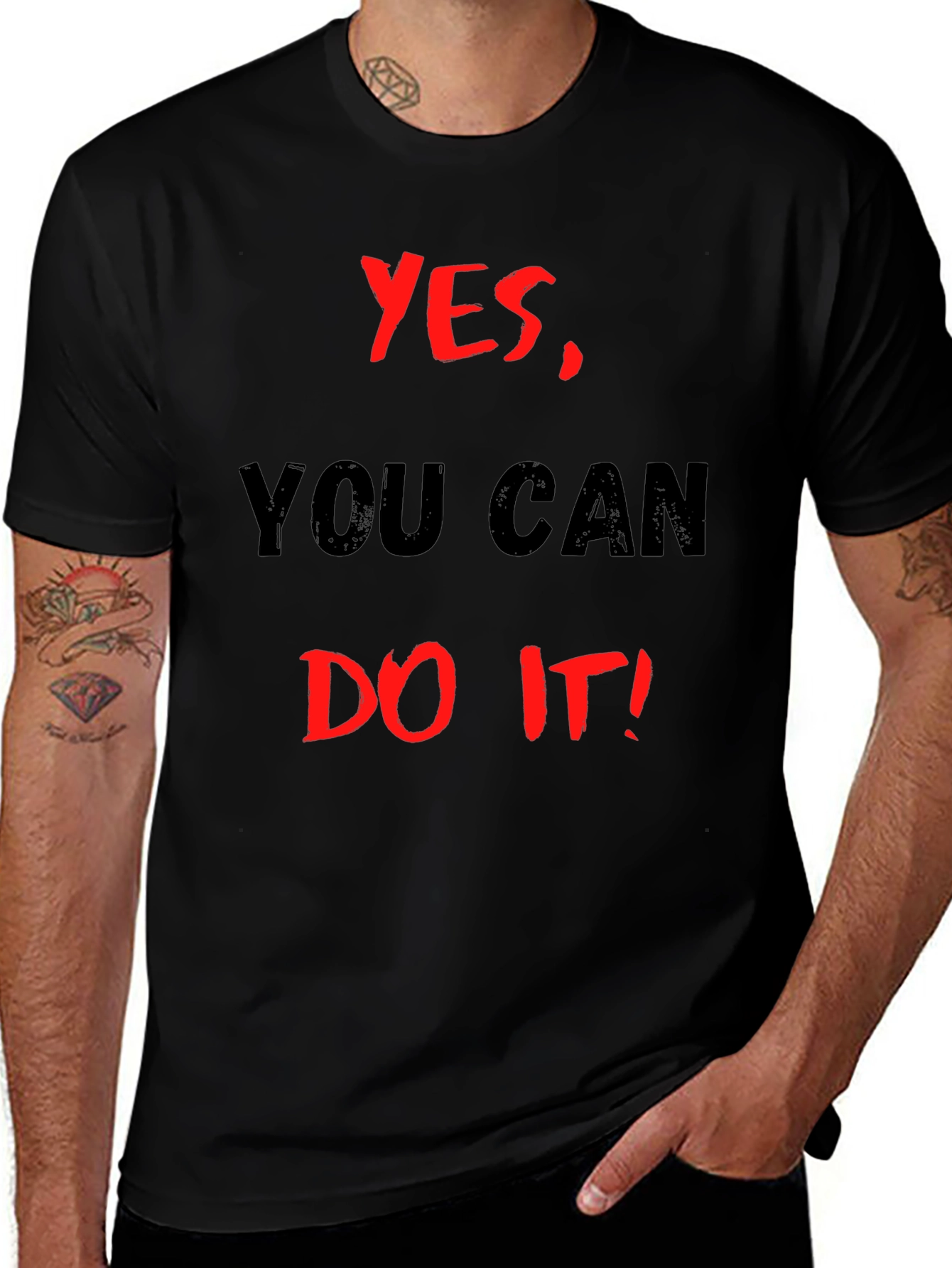 Motivational Black T-Shirt: Yes You Can Do It!