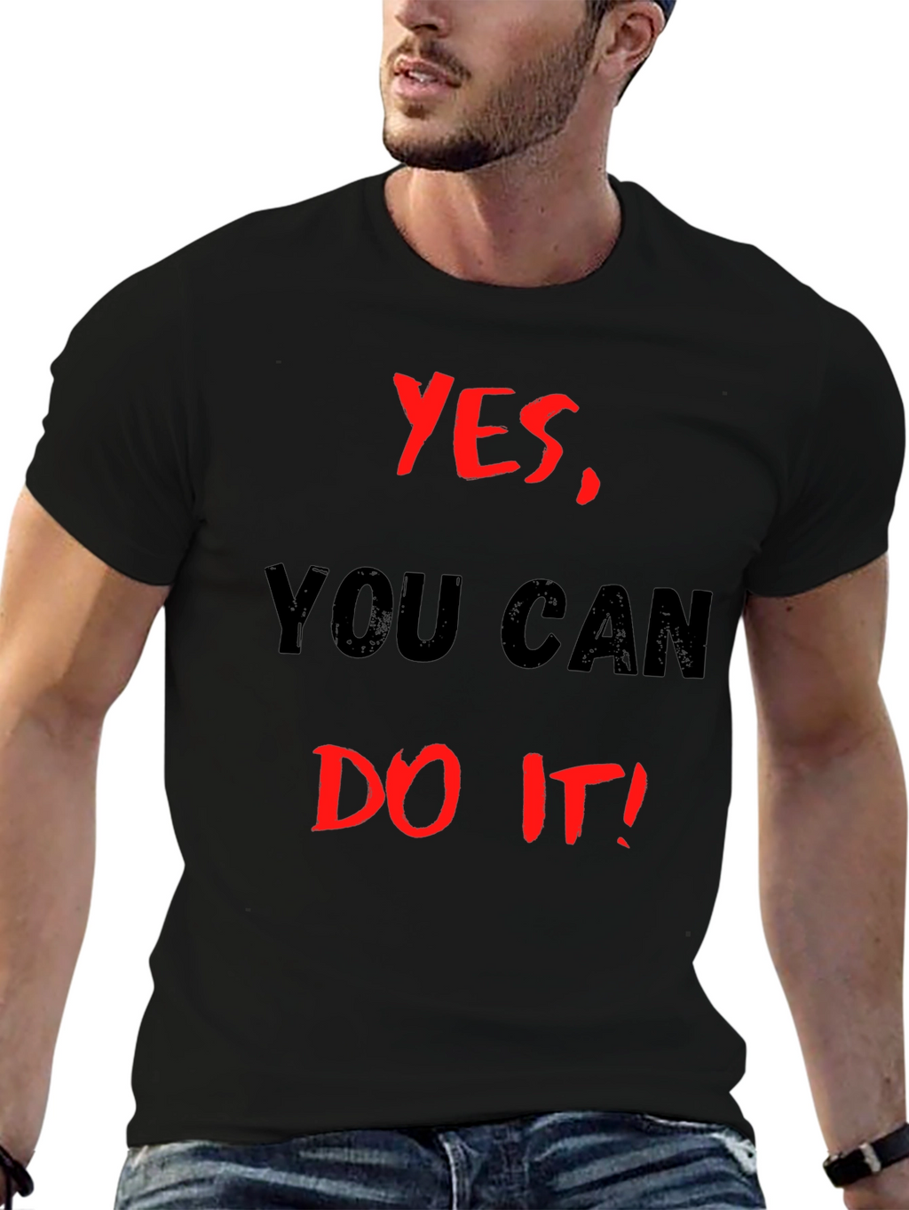 Motivational Black T-Shirt: Yes You Can Do It!