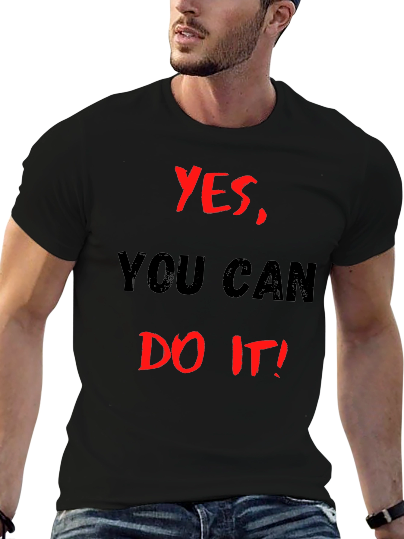 Motivational Black T-Shirt: Yes You Can Do It!
