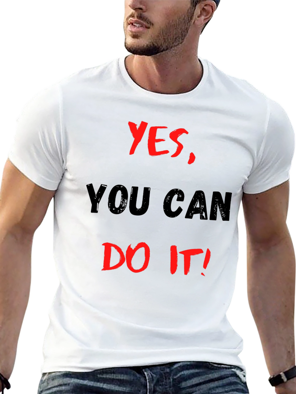 Motivational Black T-Shirt: Yes You Can Do It!