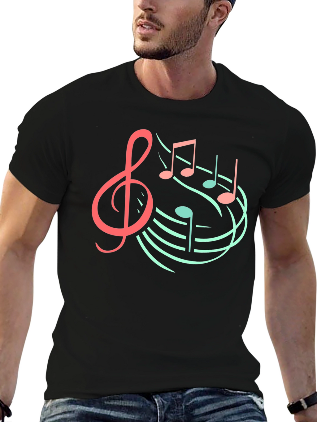 Musical Note Graphic Tee - Black Cotton T-Shirt