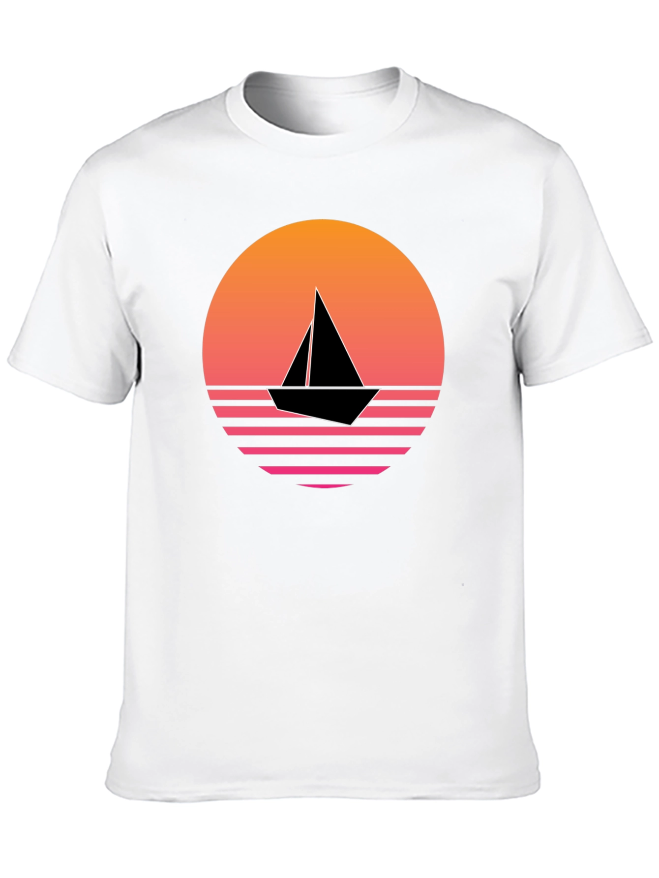 Retro Sunset Sailboat Graphic Tee - Black