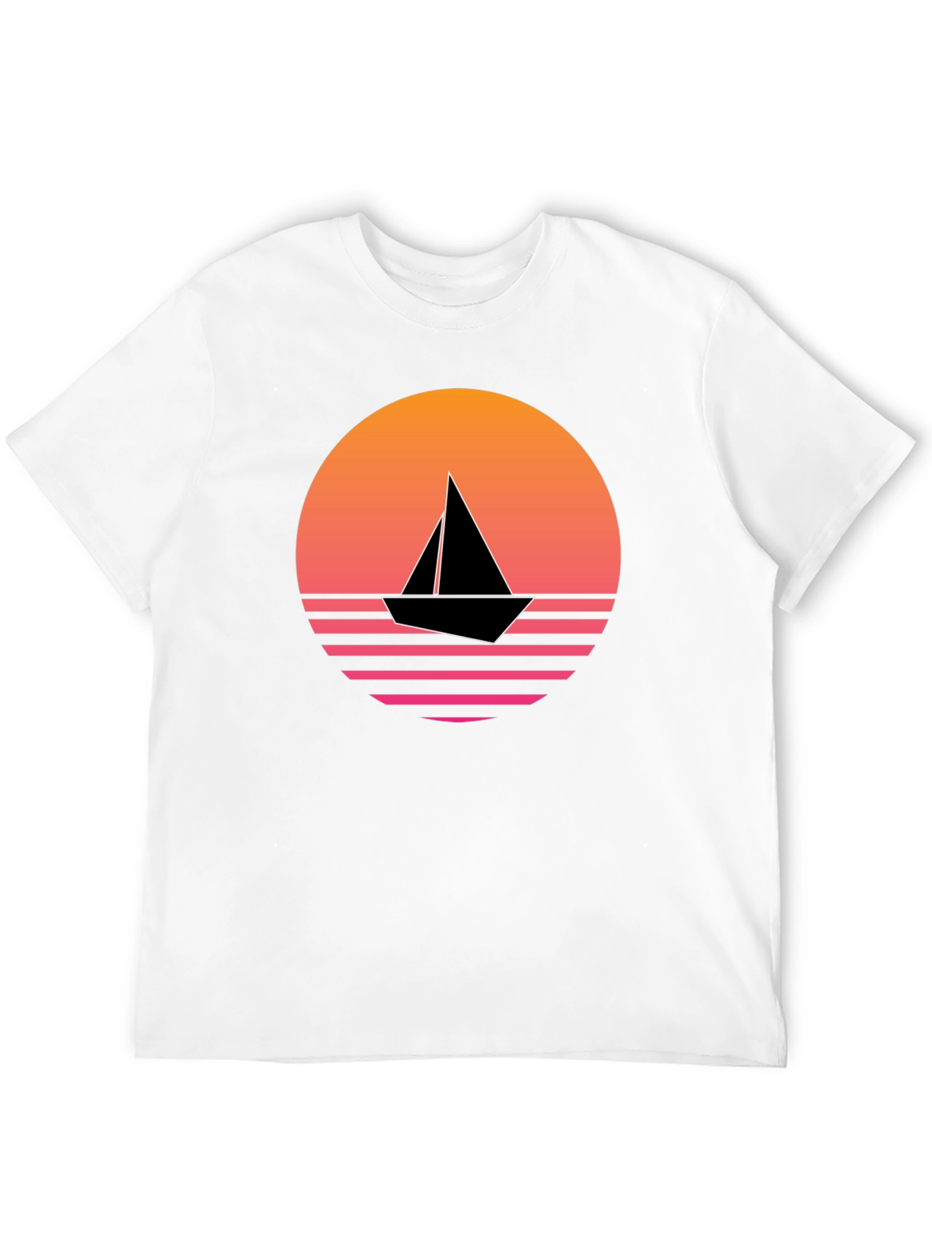 Retro Sunset Sailboat Graphic Tee - Black