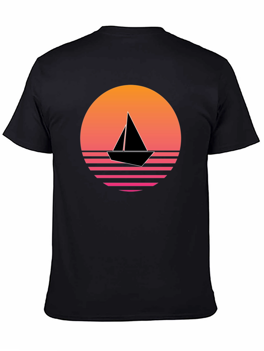 Retro Sunset Sailboat Graphic Tee - Black