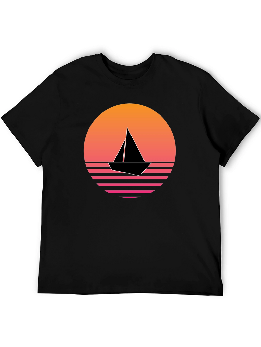 Retro Sunset Sailboat Graphic Tee - Black