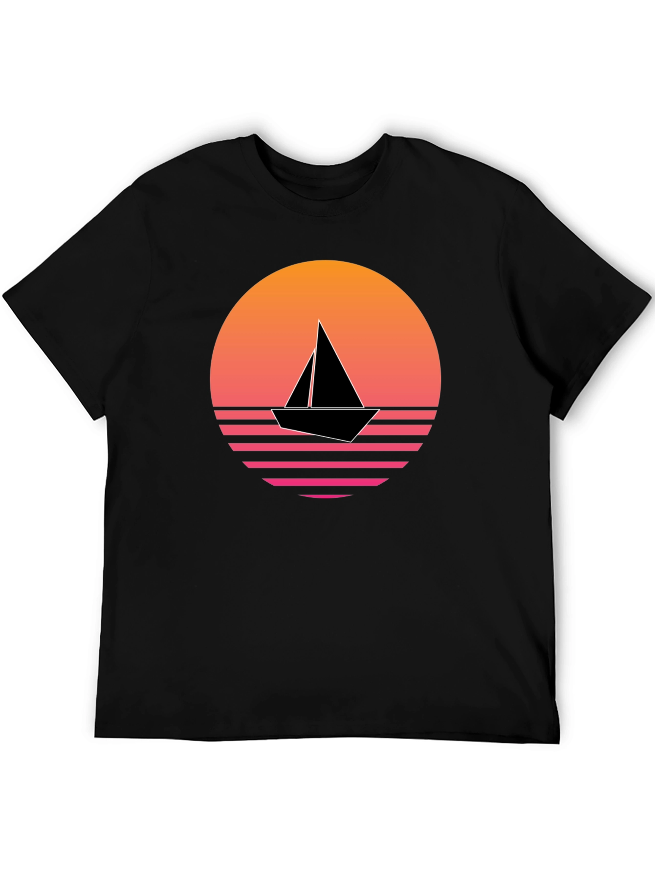 Retro Sunset Sailboat Graphic Tee - Black