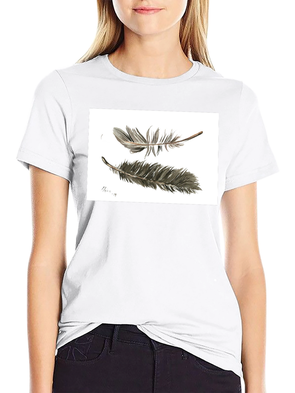 Feather Sketch Tee - Black Graphic T-Shirt