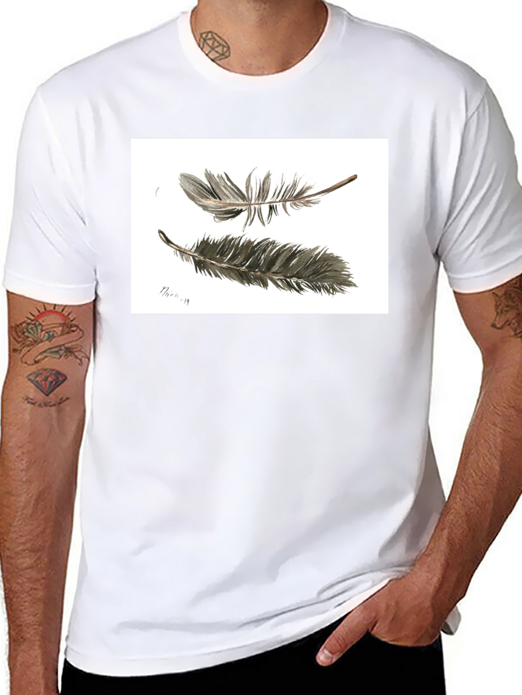 Feather Sketch Tee - Black Graphic T-Shirt
