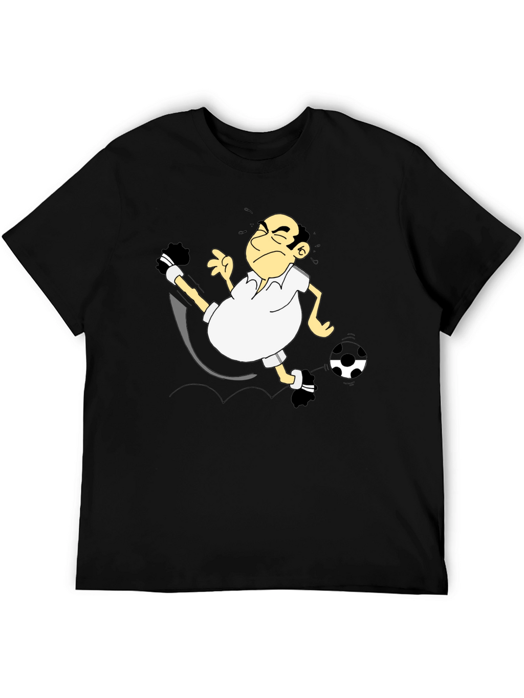 Funny Soccer Cartoon Black T-Shirt