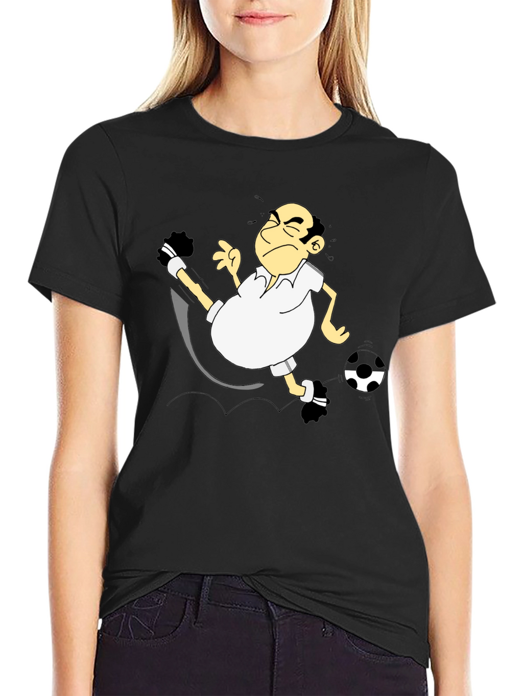 Funny Soccer Cartoon Black T-Shirt