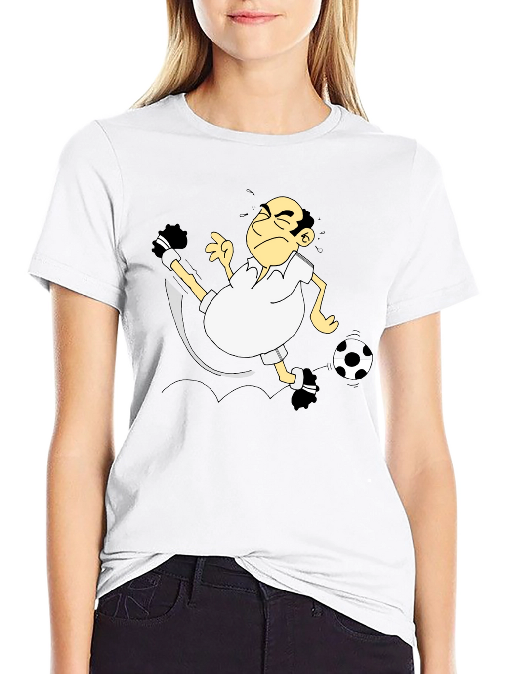 Funny Soccer Cartoon Black T-Shirt