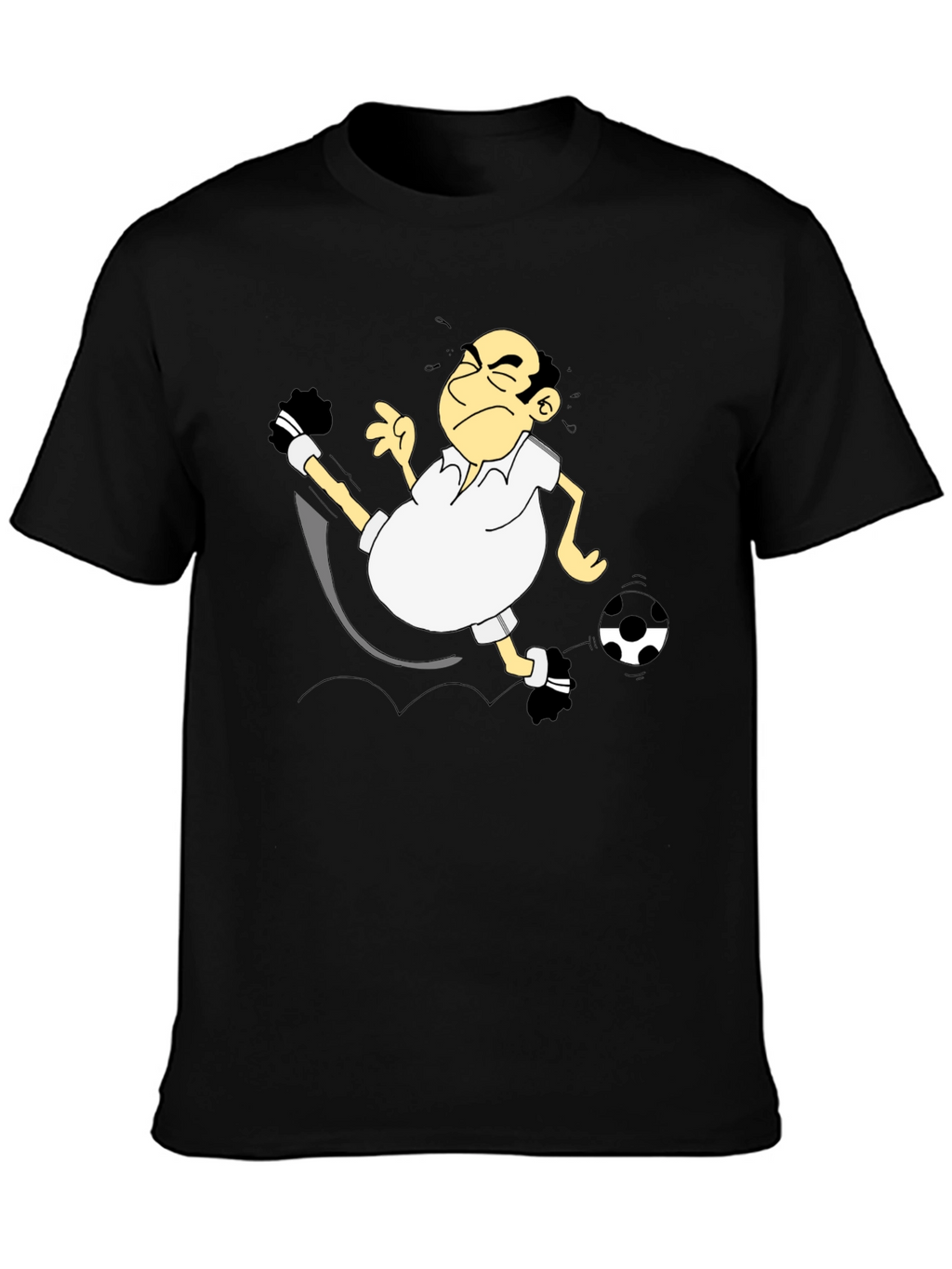 Funny Soccer Cartoon Black T-Shirt