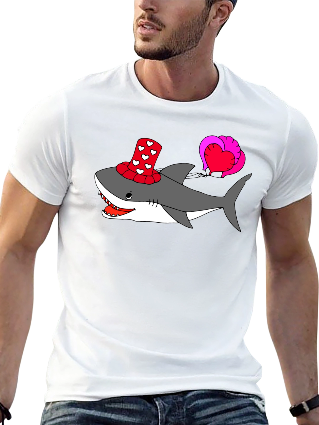 Heart Shark Valentines Day Graphic Tee