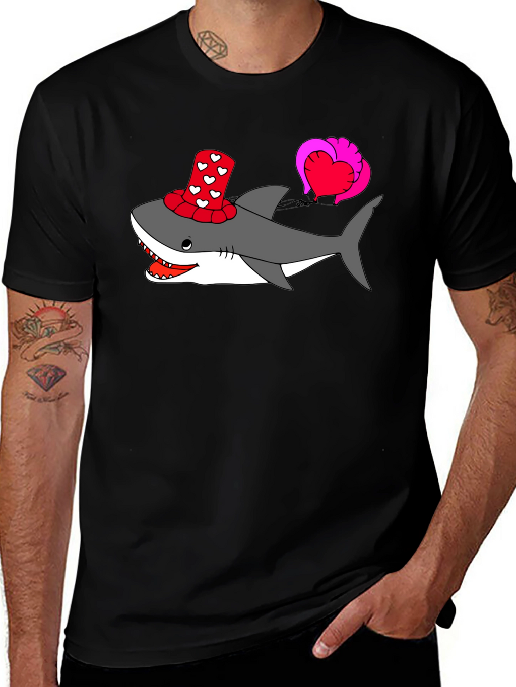 Heart Shark Valentines Day Graphic Tee