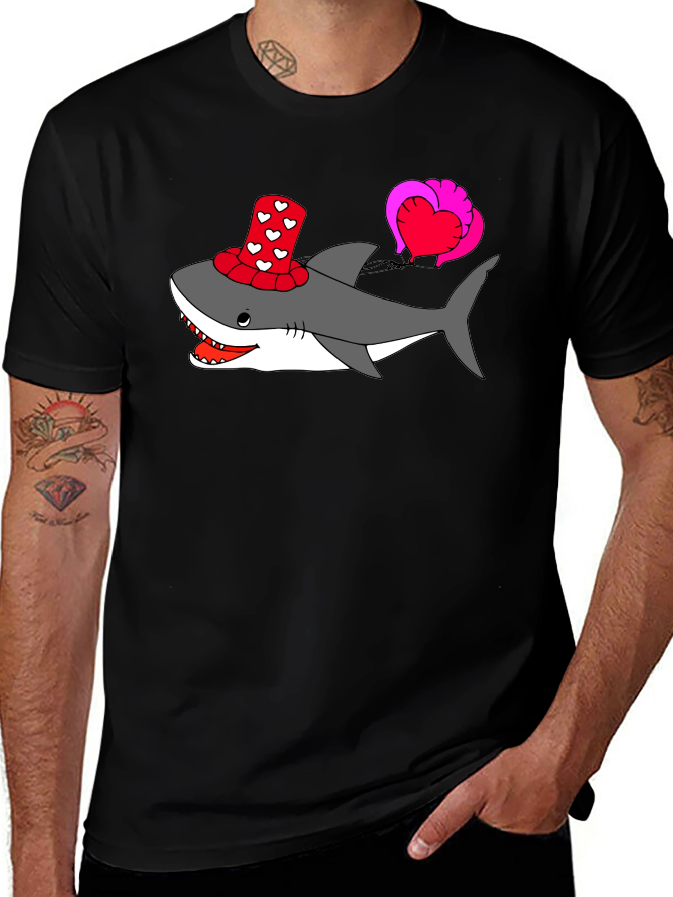 Heart Shark Valentines Day Graphic Tee