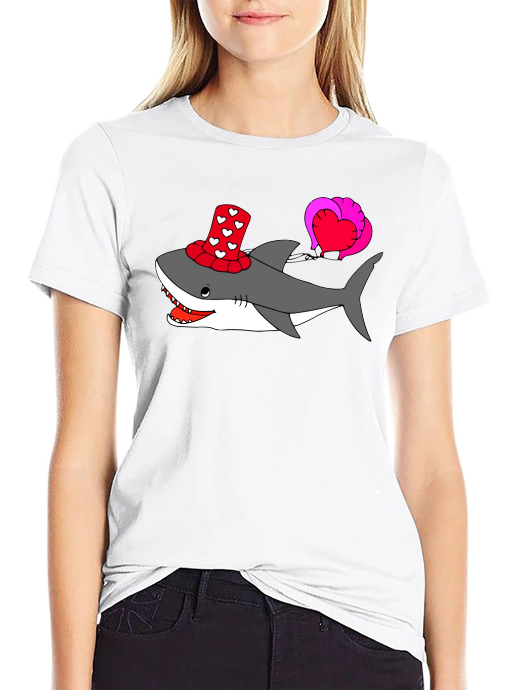 Heart Shark Valentines Day Graphic Tee